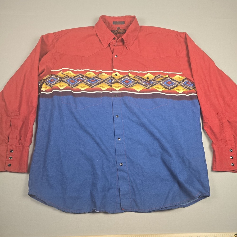 Vtg 90s Canyon Guide Outfitters Western Pearl Snap Shirt Mens XLG Southwestern